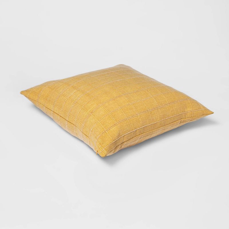 slide 3 of 5, Oversized Woven Washed Windowpane Square Throw Pillow Yellow - Threshold™, 1 ct