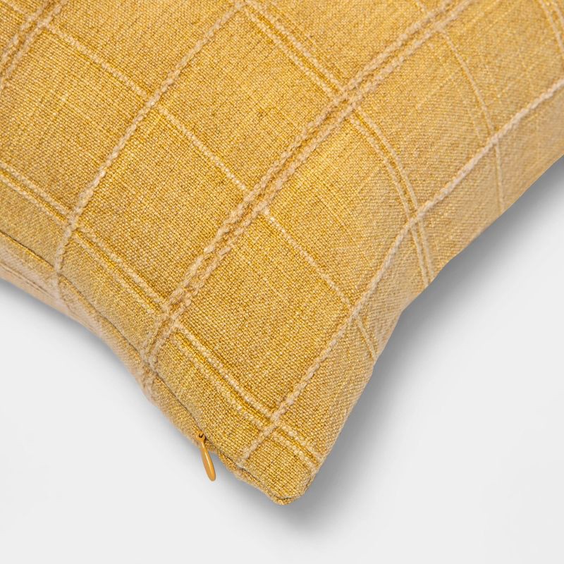 slide 4 of 5, Oversized Woven Washed Windowpane Square Throw Pillow Yellow - Threshold™, 1 ct