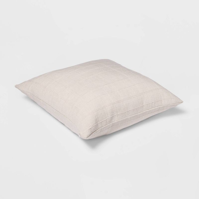 slide 3 of 5, Pillow Perfect Oversized Woven Washed Windowpane Square Throw Pillow Cream : 20x20 Inch Polyester, Machine Washable Cloth Napkins - Threshold™, 1 ct