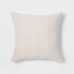 Oversized Woven Washed Windowpane Square Throw Pillow Cream - Threshold™: Decorative, Indoor, Zipper Closure, Removable Cover