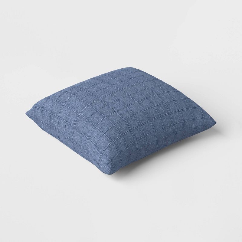 slide 3 of 5, Oversized Woven Washed Windowpane Square Throw Pillow Blue - Threshold™: Plaid Design, Zipper Closure, Indoor Use, 1 ct