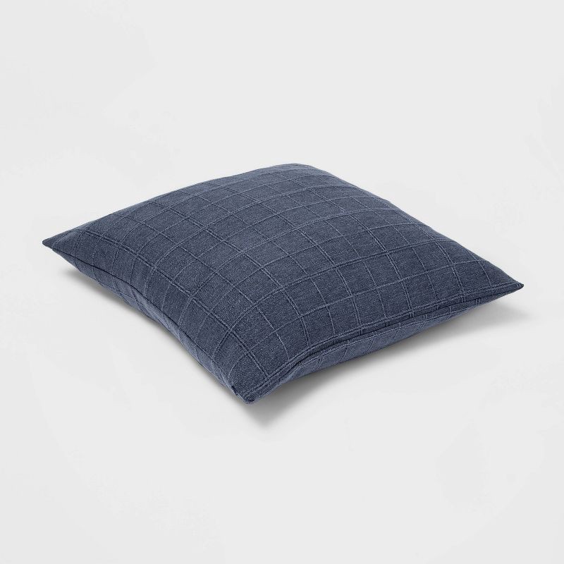 slide 3 of 5, Oversized Woven Washed Windowpane Square Throw Pillow Blue - Threshold™: Plaid Design, Zipper Closure, Indoor Use, 1 ct