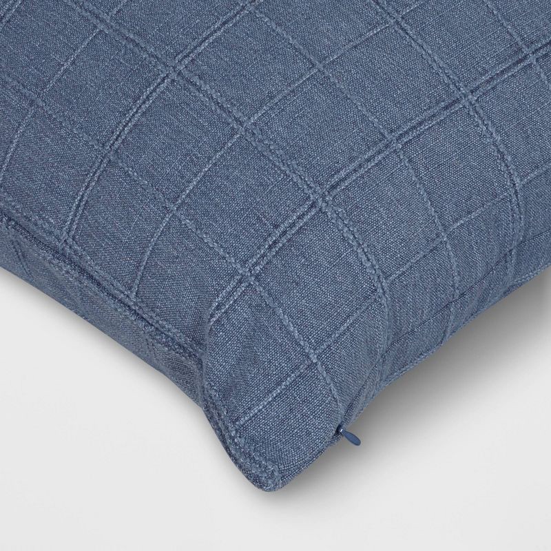 slide 4 of 5, Oversized Woven Washed Windowpane Square Throw Pillow Blue - Threshold™: Plaid Design, Zipper Closure, Indoor Use, 1 ct