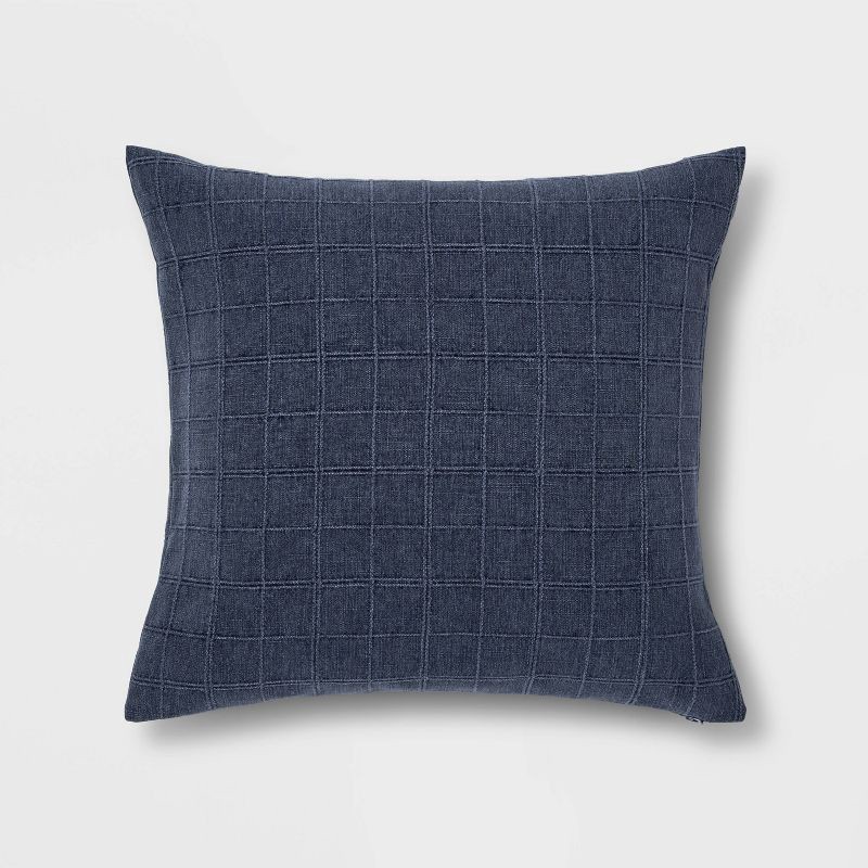 slide 1 of 5, Oversized Woven Washed Windowpane Square Throw Pillow Blue - Threshold™: Plaid Design, Zipper Closure, Indoor Use, 1 ct