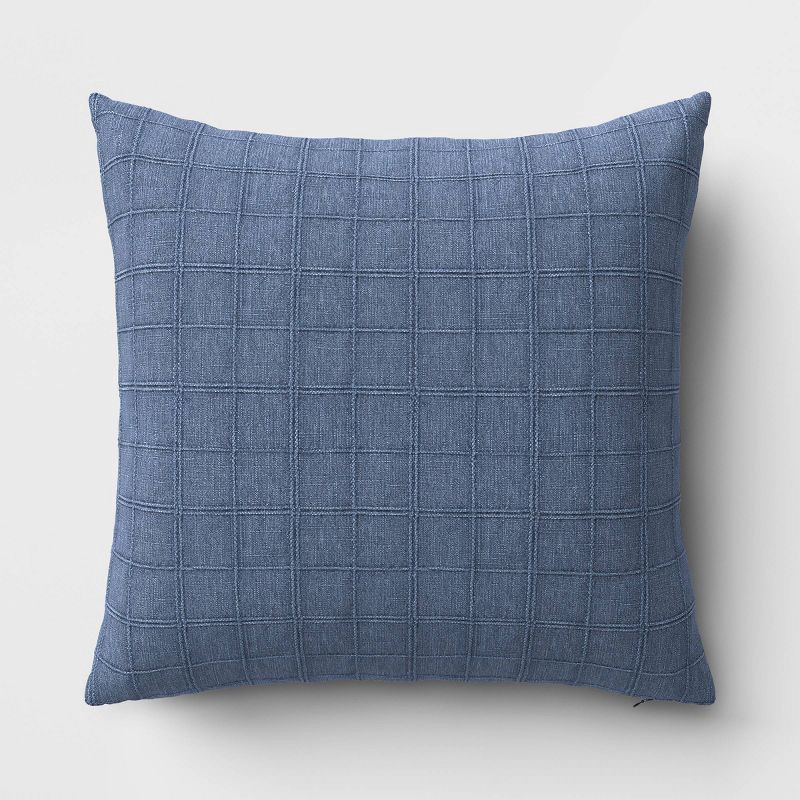 slide 1 of 5, Oversized Woven Washed Windowpane Square Throw Pillow Blue - Threshold™: Plaid Design, Zipper Closure, Indoor Use, 1 ct