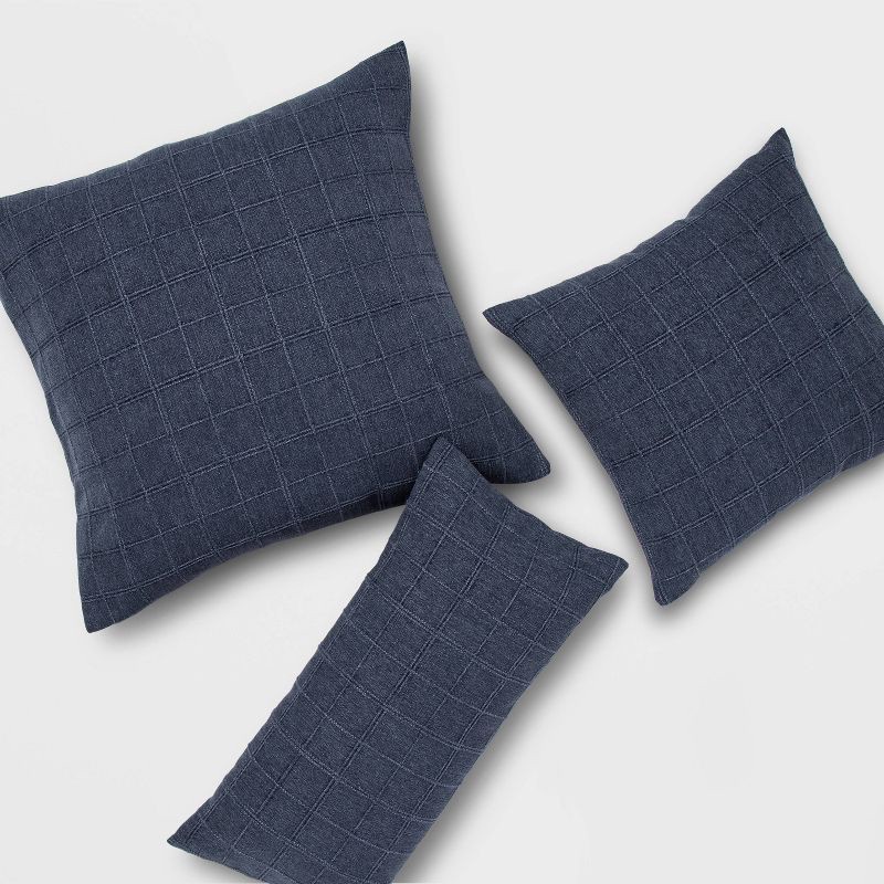 slide 5 of 5, Oversized Woven Washed Windowpane Square Throw Pillow Blue - Threshold™: Plaid Design, Zipper Closure, Indoor Use, 1 ct