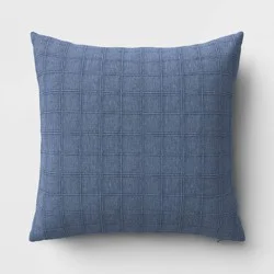 Oversized Woven Washed Windowpane Square Throw Pillow Blue - Threshold™: Plaid Design, Zipper Closure, Indoor Use