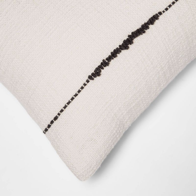 slide 4 of 5, Embroidered Thin Line Lumbar Throw Pillow Black/Cream - Threshold™, 1 ct