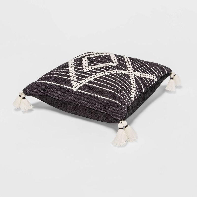 slide 2 of 5, Embroidered Textured Diamond Throw Pillow Black/Cream - Opalhouse™, 1 ct