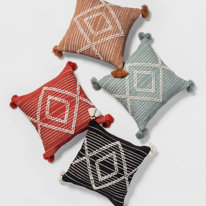 slide 5 of 5, Embroidered Textured Diamond Throw Pillow Black/Cream - Opalhouse™, 1 ct