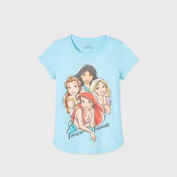Girls' Disney Princess 'Forever Friends' Short Sleeve Graphic T-Shirt - Blue S