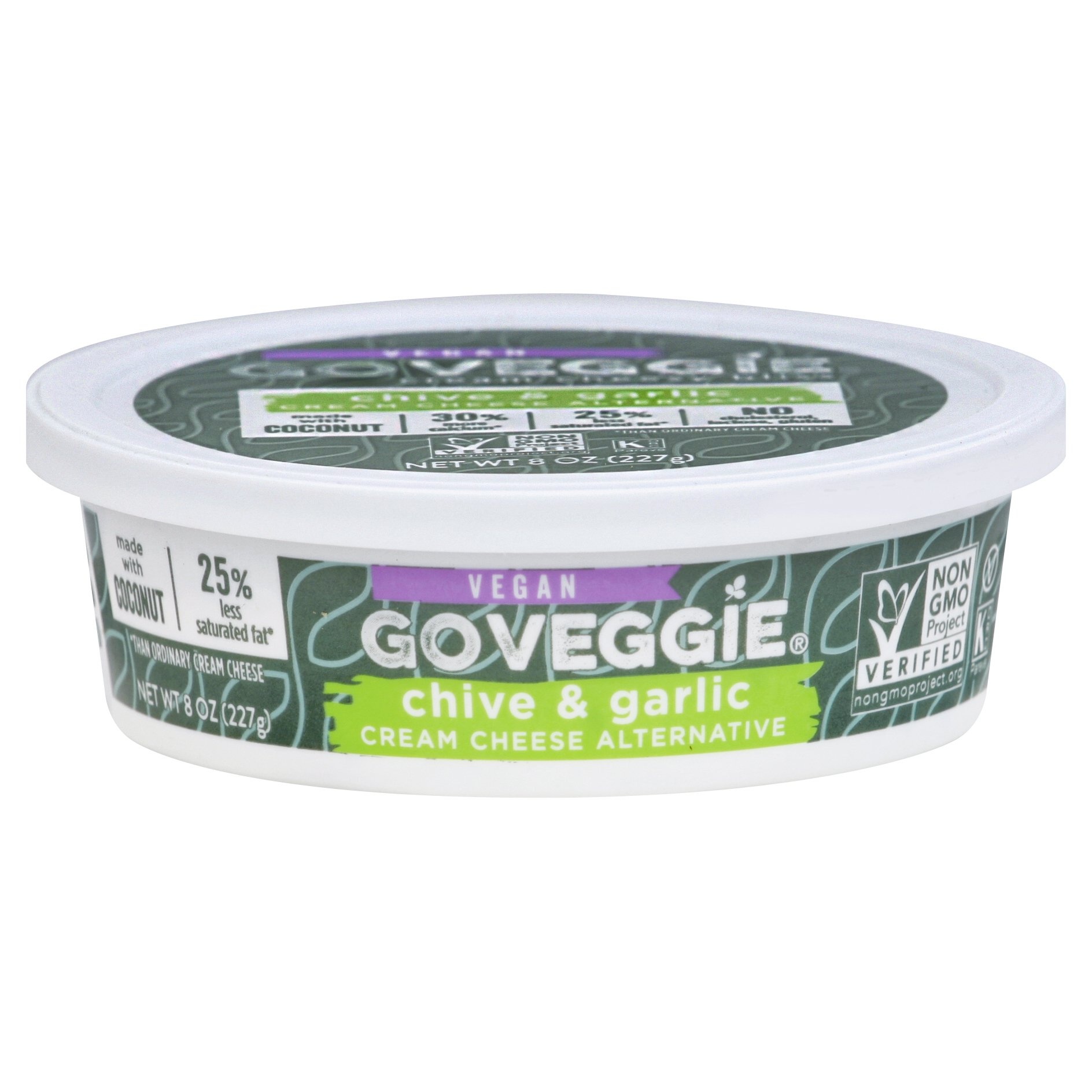 slide 1 of 3, GO VEGGIE Chive & GarlIce Cream Cheese Alternative, 8 oz