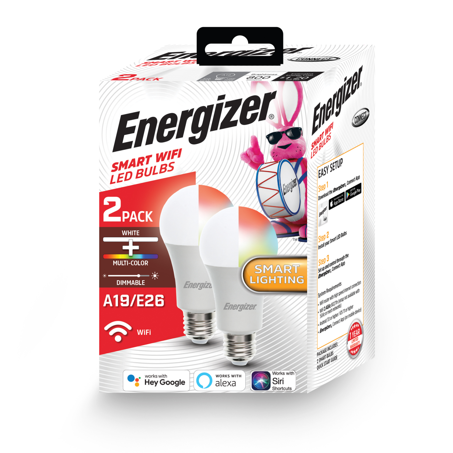 slide 1 of 1, Energizer BR30 Smart Multi-Color + Multi-White LED Flood Light Bulb 900 Lumens 2pk, 2 ct