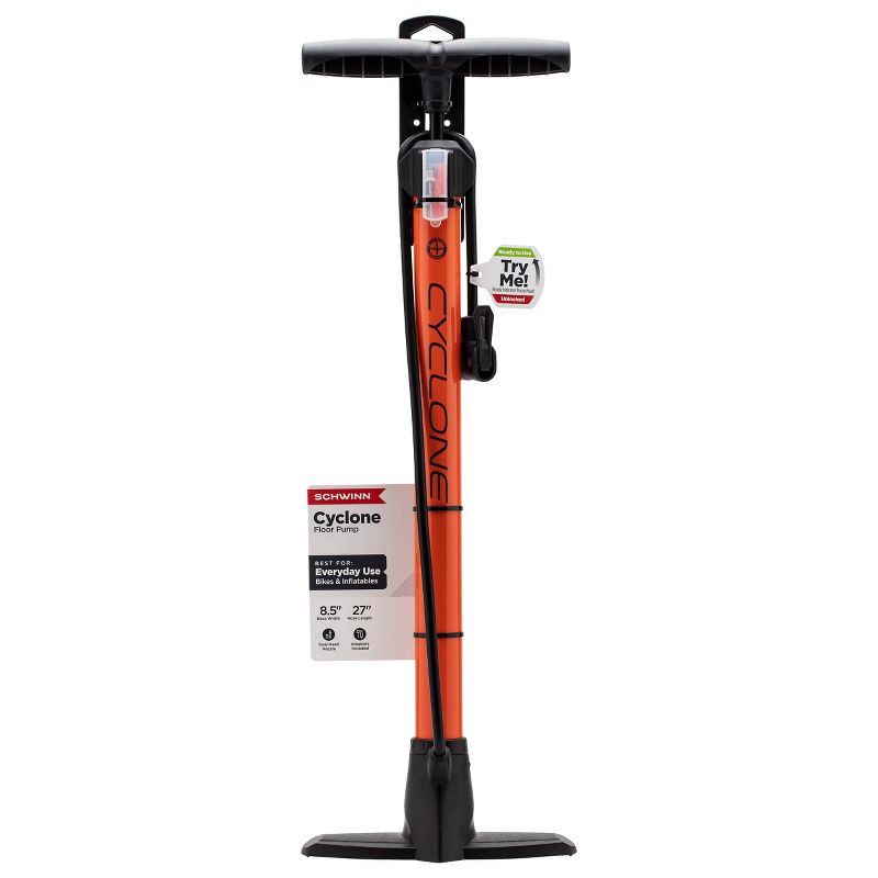 slide 6 of 6, Schwinn Cyclone Tire Floor Pump - Orange, 1 ct