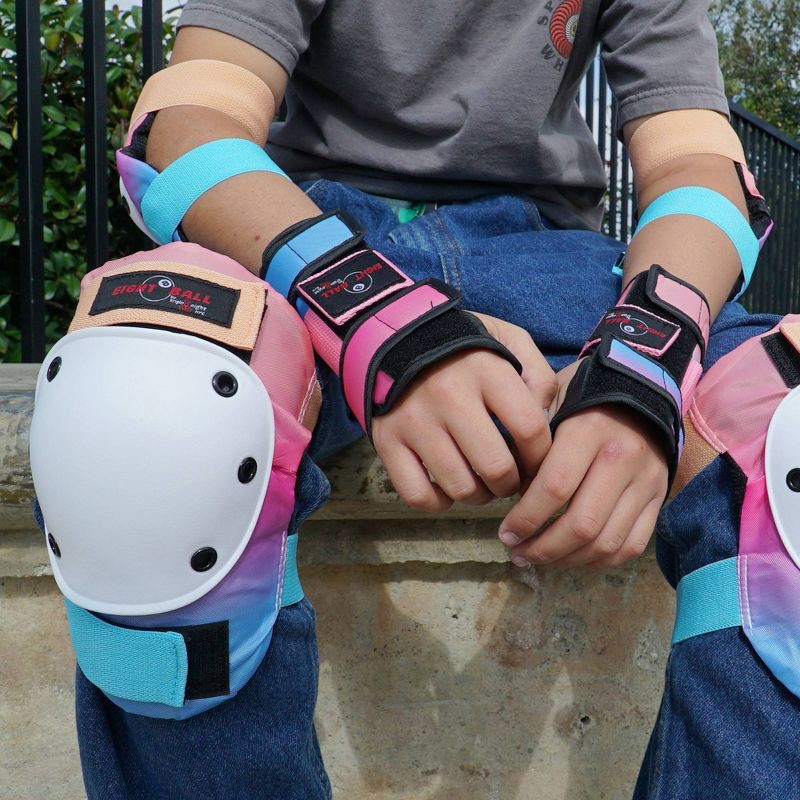 slide 6 of 8, Eight Ball Kids' 8+ Pad Set 3pk - Sunset Fade: Elbow, Knee, Wrist Protection, 3 ct