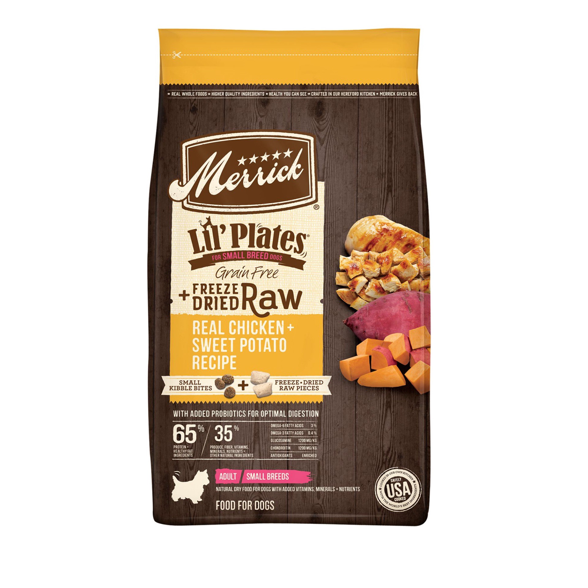 slide 1 of 1, Merrick Lil'' Plates Grain Free Dry Dog Food For Small Dogs, Chicken And Sweet Potato Kibble With Raw Bites, 4 lb