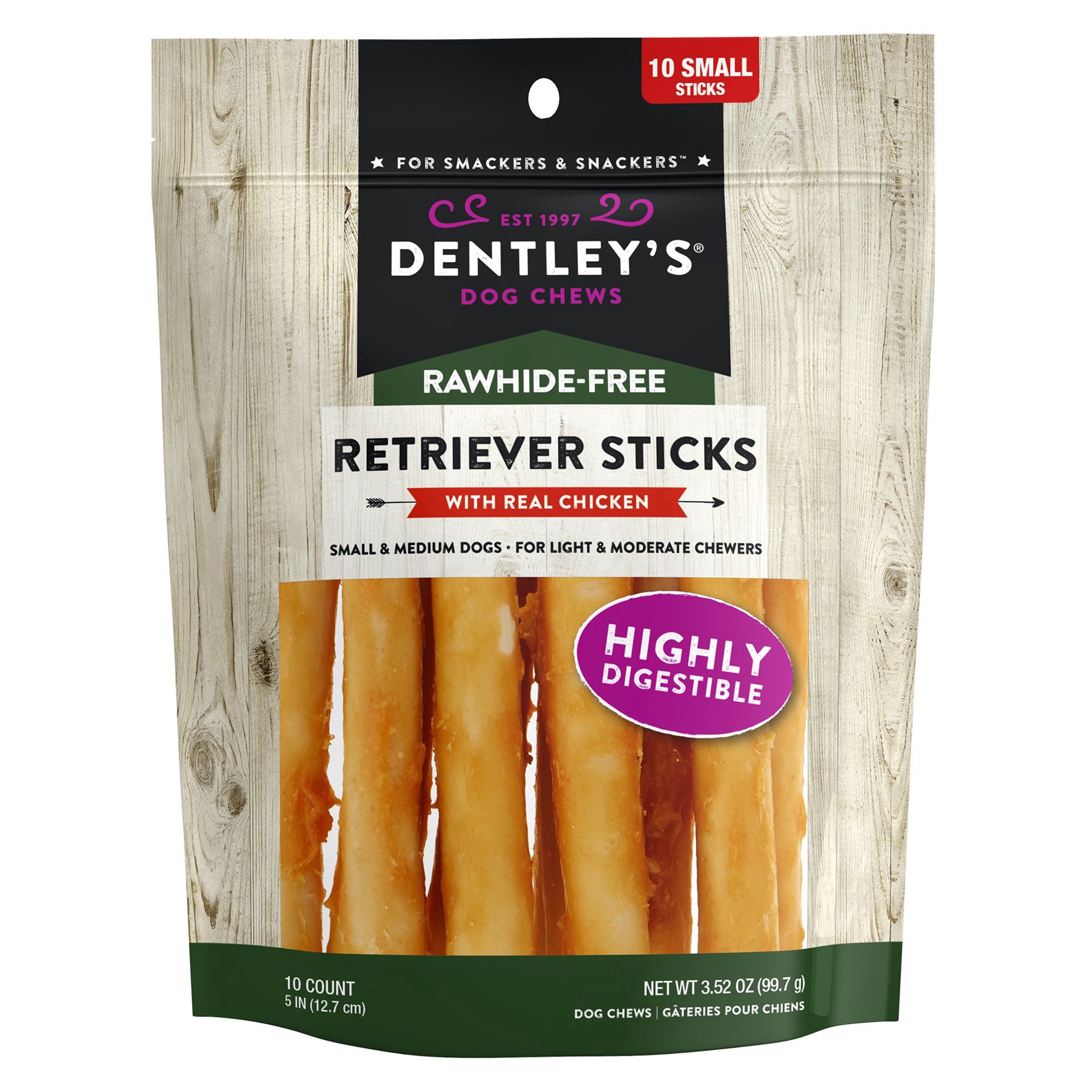 slide 1 of 1, Dentley's Rawhide-Free 5" Retriever Sticks Dog Chew - Chicken, 10 Count, 10 ct