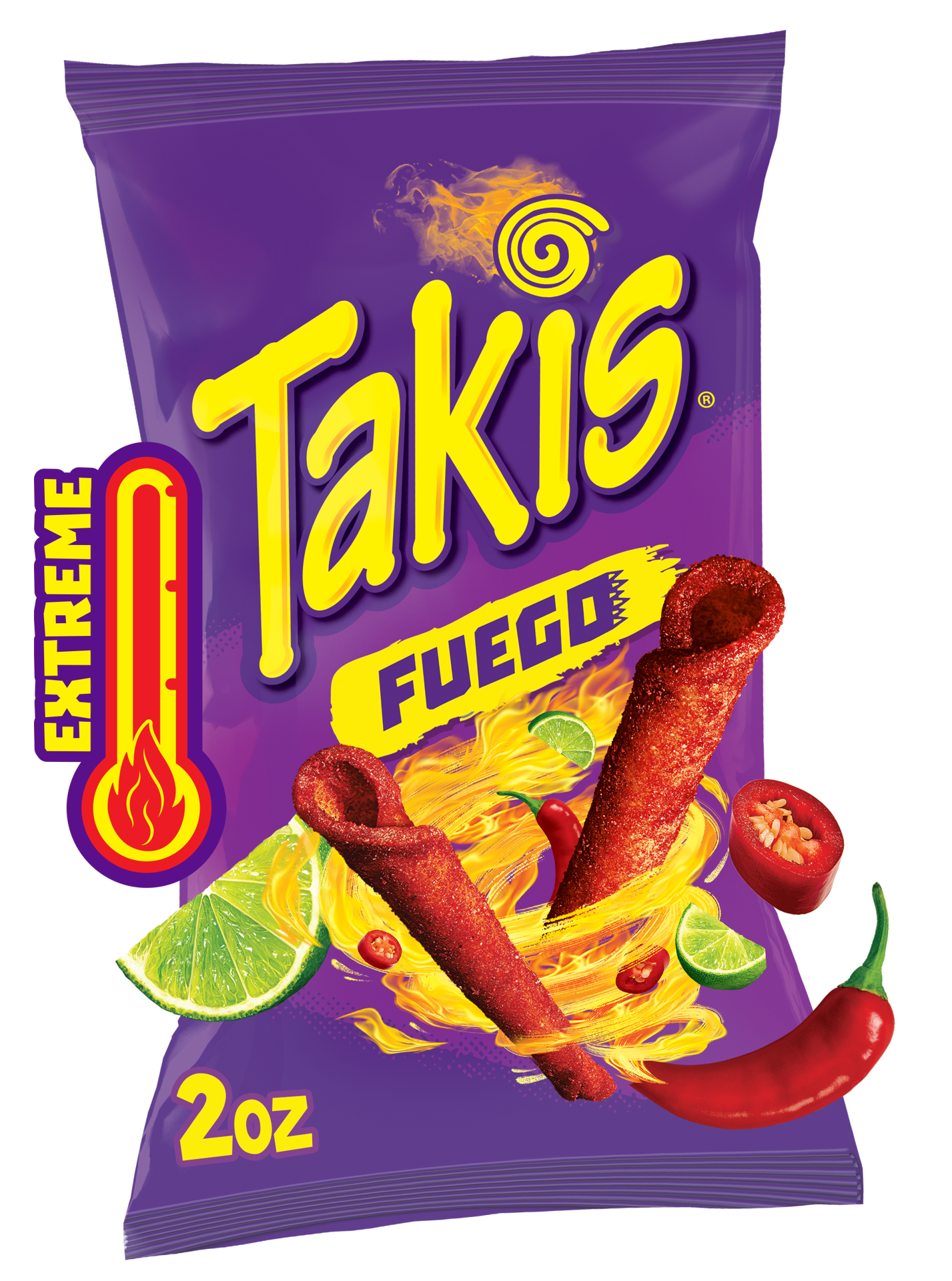 slide 1 of 7, Takis Fuego 2 oz Value Size Bag, Hot Chili Pepper & Lime Flavored Extreme Spicy Rolled Tortilla Chips, 2 oz