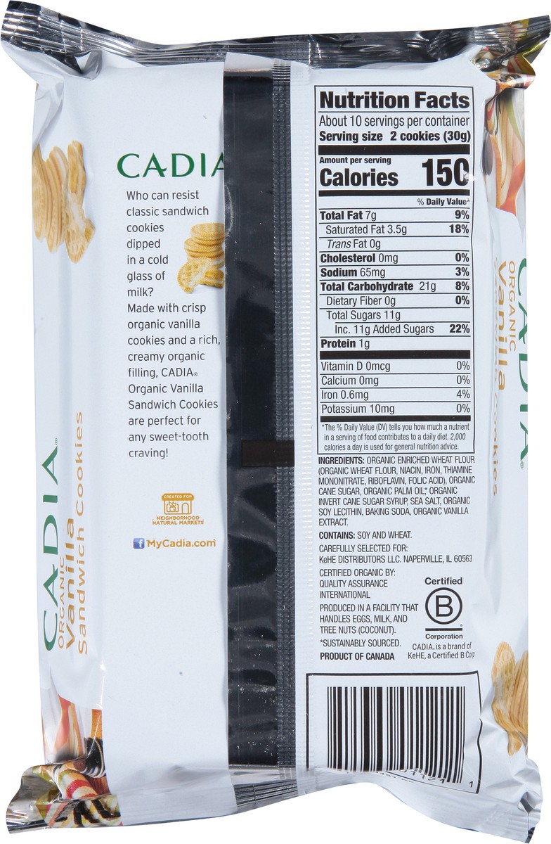 slide 5 of 9, Cadia Organic Vanilla Sandwich Cookies 10.5 oz, 10.5 oz