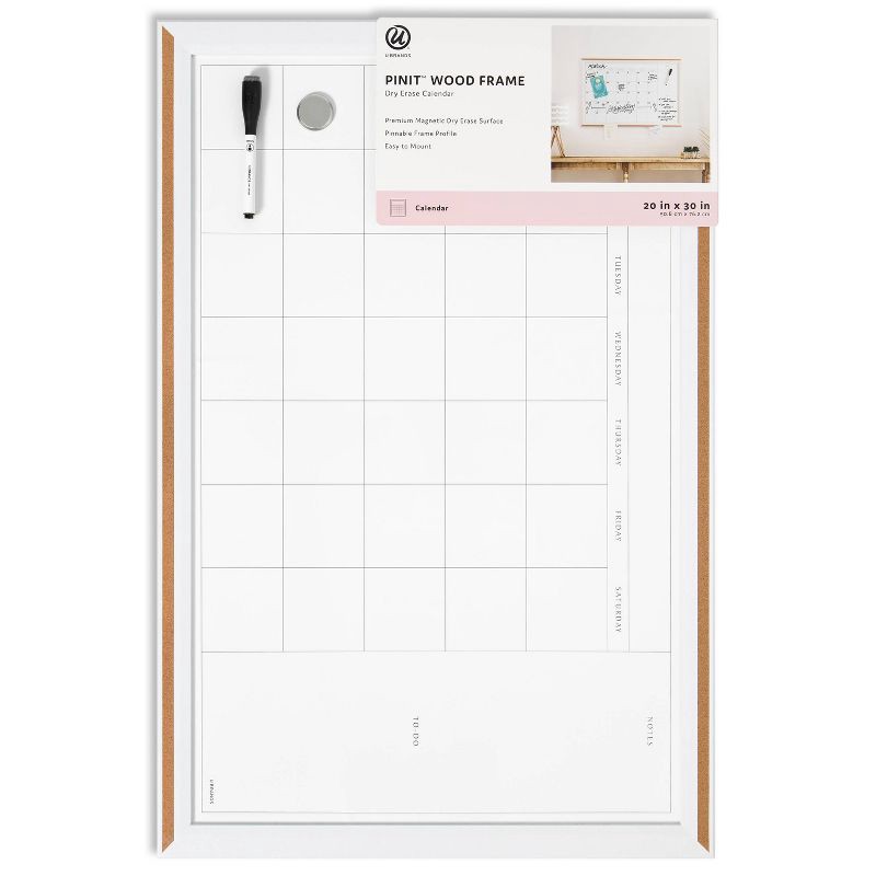 slide 1 of 4, U Brands 20"x 30" PINIT Magnetic Dry Erase Calendar Board Wood Frame, 1 ct