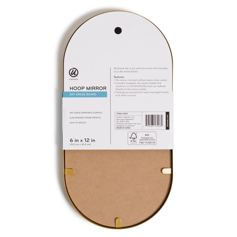 slide 2 of 5, U Brands 6"x12" Hoop Mirror Dry Erase Board with Marker, 1 ct