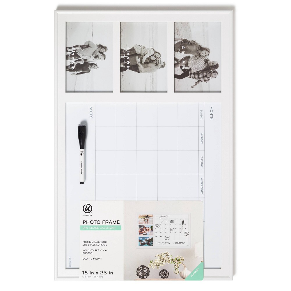 U Brands 15x23 Photo Frame Dry Erase Monthly Calendar with Marker