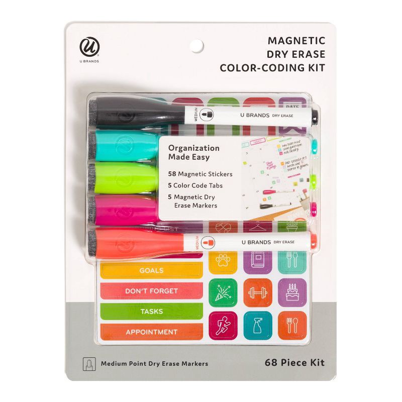 slide 1 of 5, U Brands 68pc Magnetic Color Coding Planner Kit with Dry Erase Markers, 68 ct