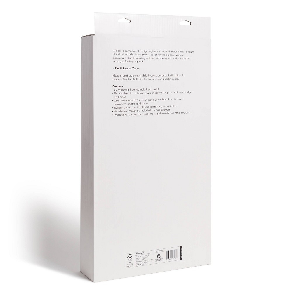 slide 5 of 6, U Brands Metal Wall Shelf with Linen Bulletin Board - White, 1 ct