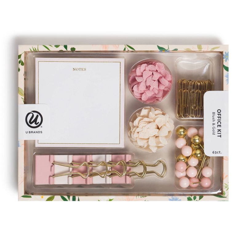 slide 1 of 5, U Brands 63ct Office Accessories Kit with Sticky Notepad - Blush & Gold, 63 ct