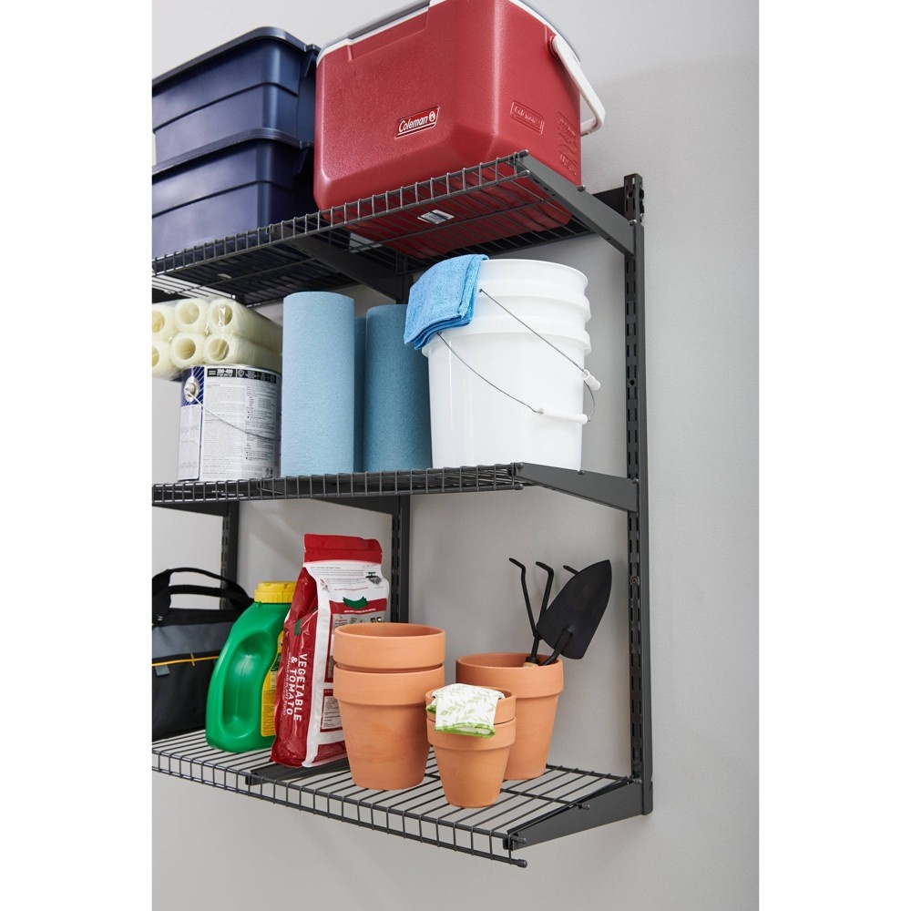 slide 8 of 8, Rubbermaid 36" FastTrack Garage Storage All-in-One Rail Shelving Kit, 1 ct