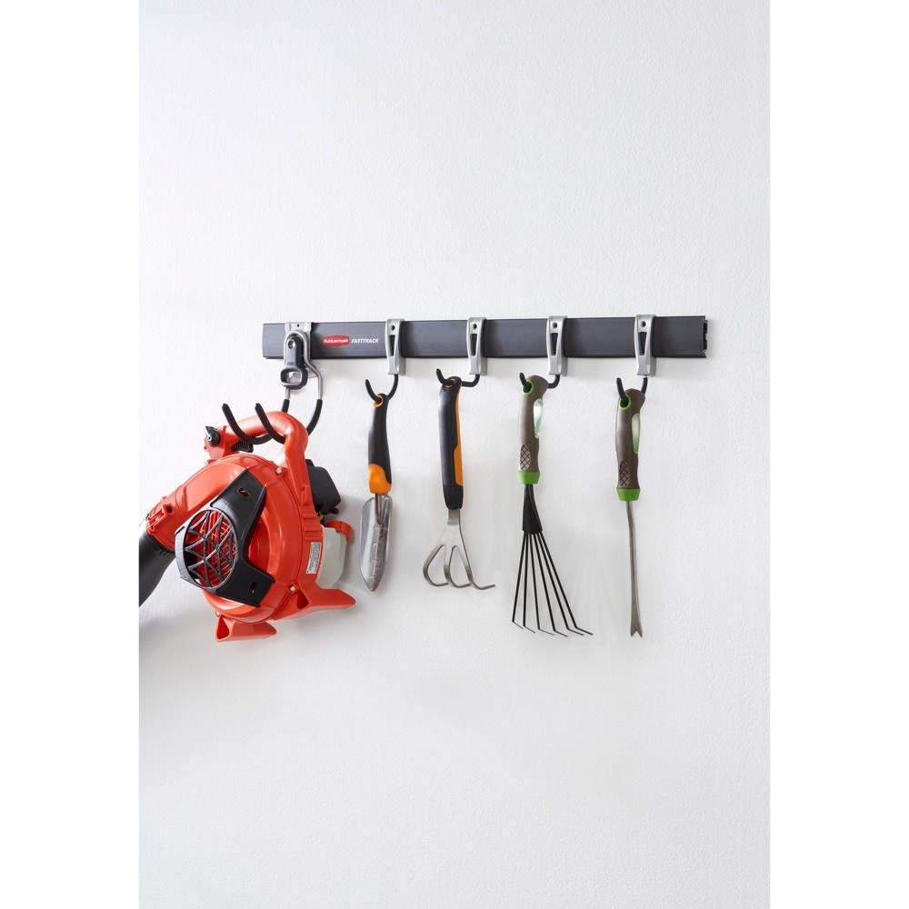 slide 2 of 5, Rubbermaid FastTrack Garage Storage All-in-One Rail & Hook Wall Hanging Kit, 6 ct