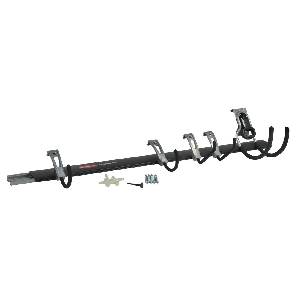 slide 3 of 5, Rubbermaid FastTrack Garage Storage All-in-One Rail & Hook Wall Hanging Kit, 6 ct