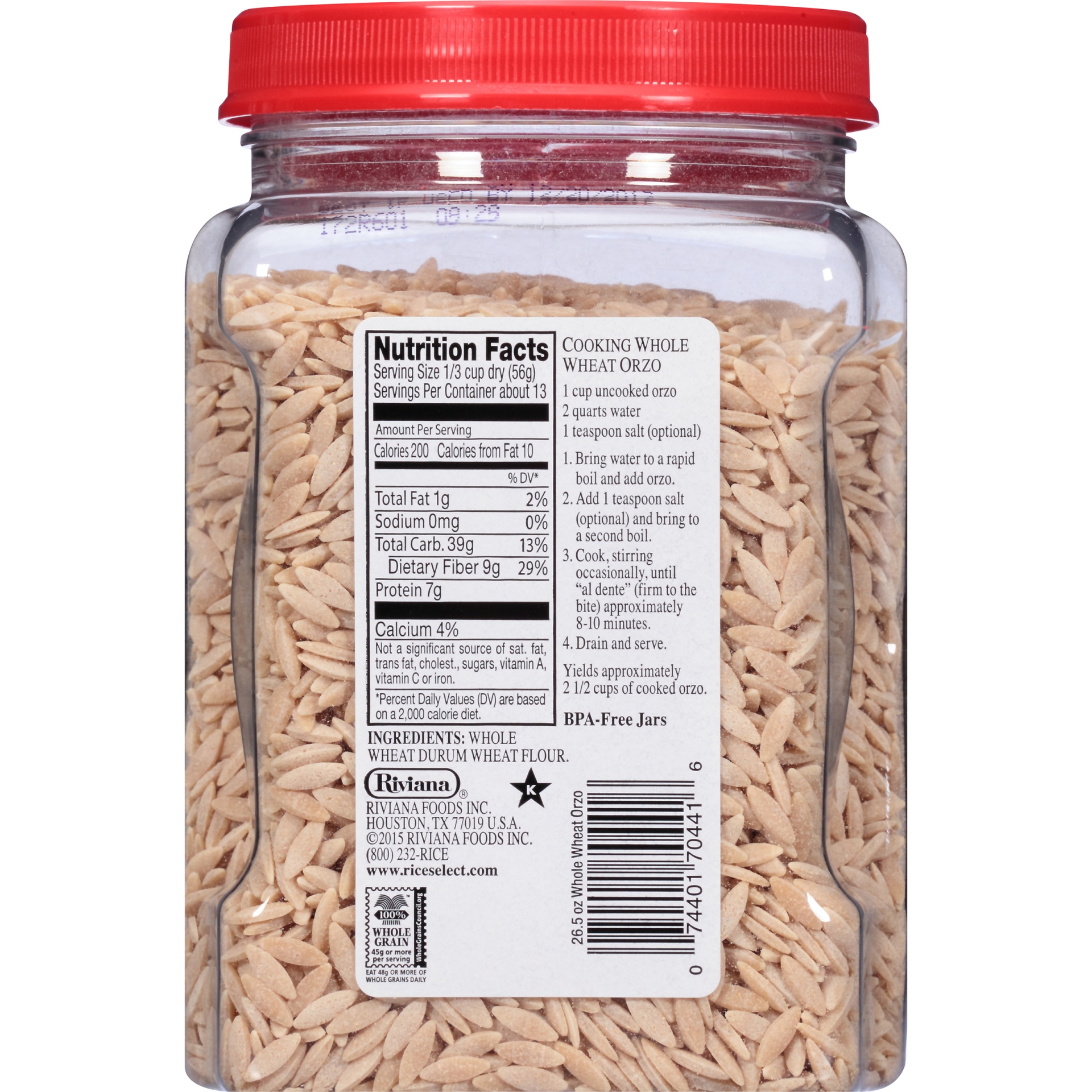 slide 6 of 8, RiceSelect Orzo Whole Wheat Pasta, 26.5 oz