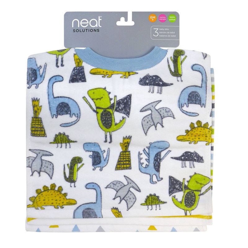 slide 3 of 9, Neat Solutions Printed Pullover Toddler Bib Set - Dinos - 3pk, 3 ct