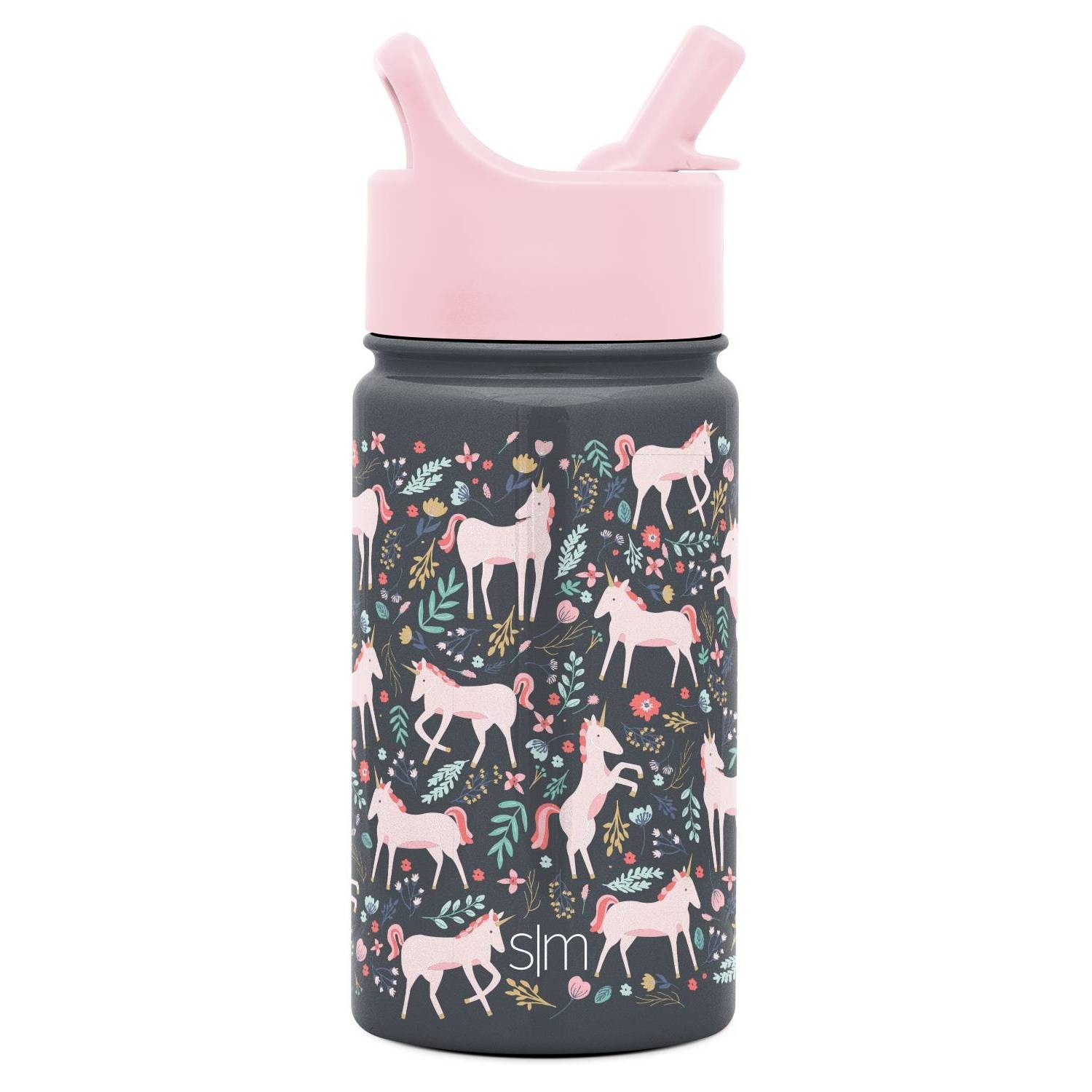 slide 1 of 3, Simple Modern Stainless Steel Unicorn Fields Water Bottle with Straw and Lid, 14 oz