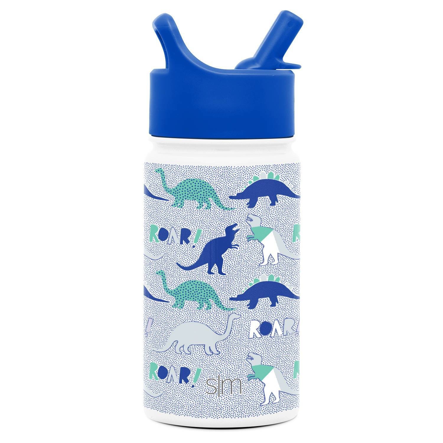 slide 1 of 3, Simple Modern Stainless Steel Dinosaur Roar Water Bottle with Straw and Lid, 14 oz