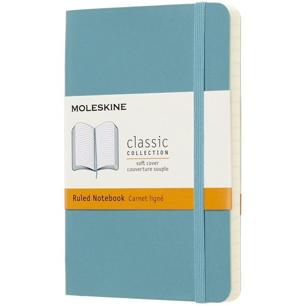slide 1 of 5, Moleskine Classic Soft Cover Notebook, 3-1/2" X 5-1/2", Ruled, 192 Pages (96 Sheets), Reef Blue, 96 ct