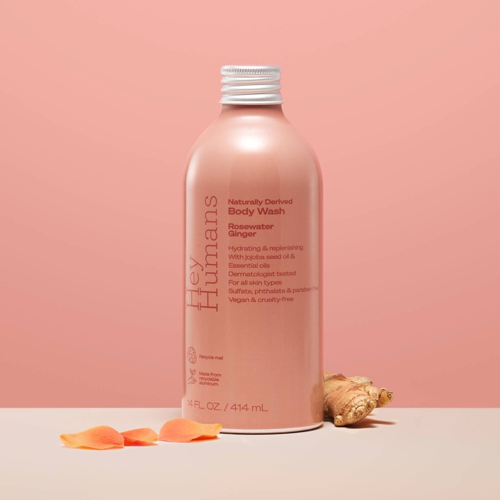 slide 2 of 4, Hey Humans Body Wash Rosewater Ginger, 14 fl oz