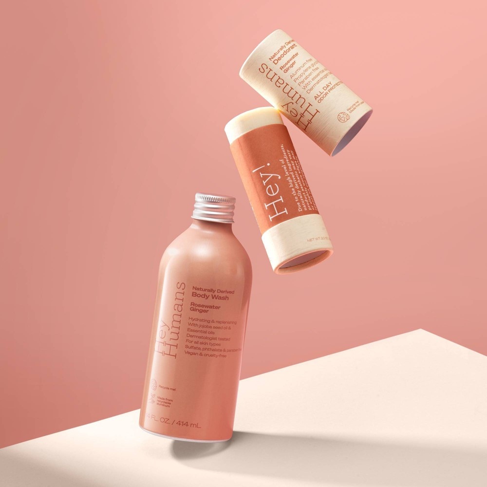 slide 3 of 4, Hey Humans Body Wash Rosewater Ginger, 14 fl oz