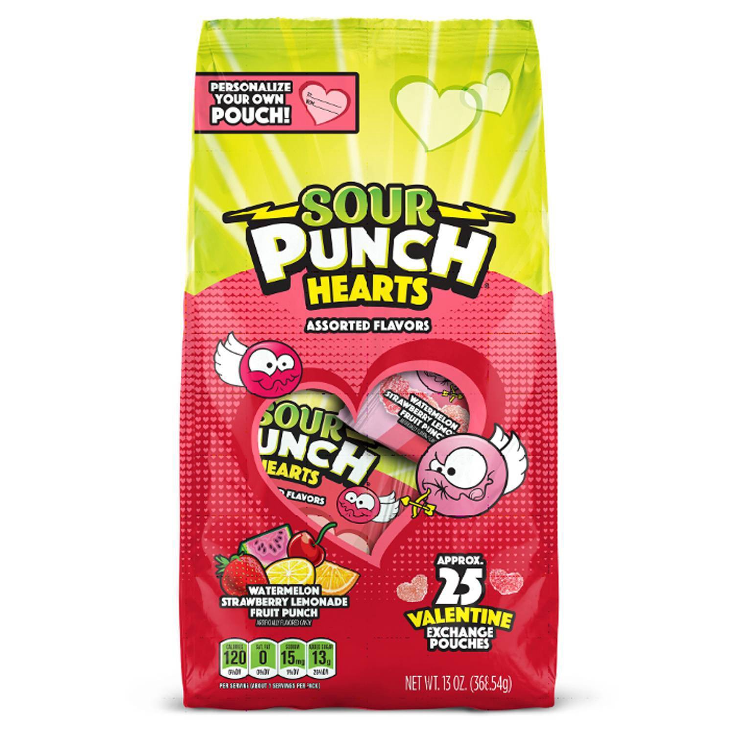 slide 1 of 4, Sour Punch Hearts Valentine's Day Exchange Bag, 13 oz, 25 ct