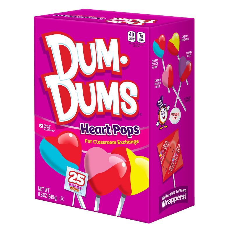 slide 4 of 7, Dum Dums DumDums Valentine's Day Heart Pops Classroom Exchange Box - 8.8oz/25ct, 8.8 oz, 25 ct