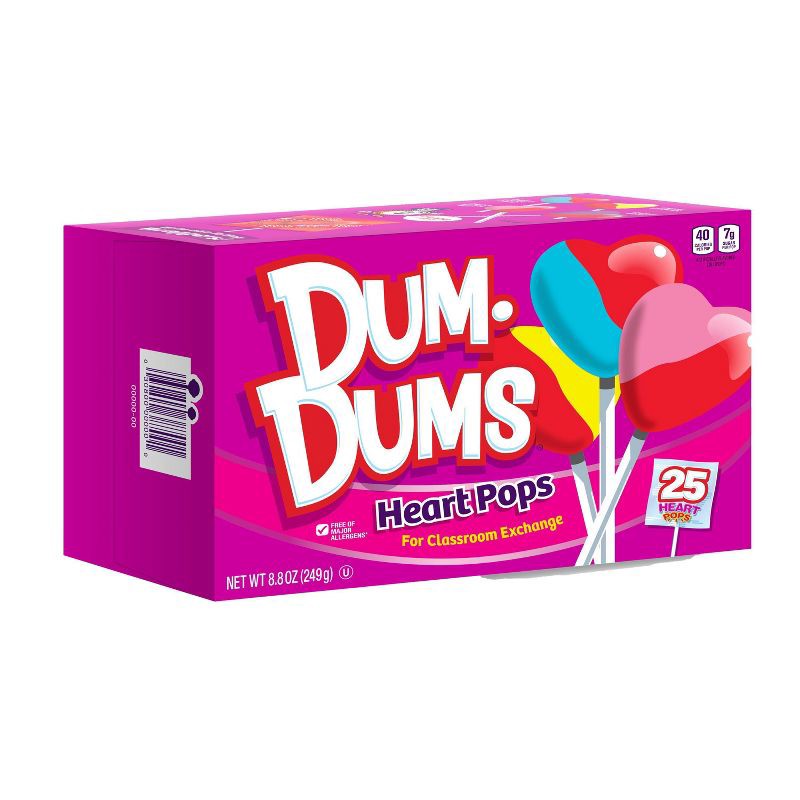 slide 5 of 7, Dum Dums DumDums Valentine's Day Heart Pops Classroom Exchange Box - 8.8oz/25ct, 8.8 oz, 25 ct