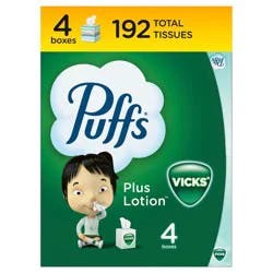 Puffs Plus Lotion with Scent of VICKS Facial Tissue - 4pk/192ct