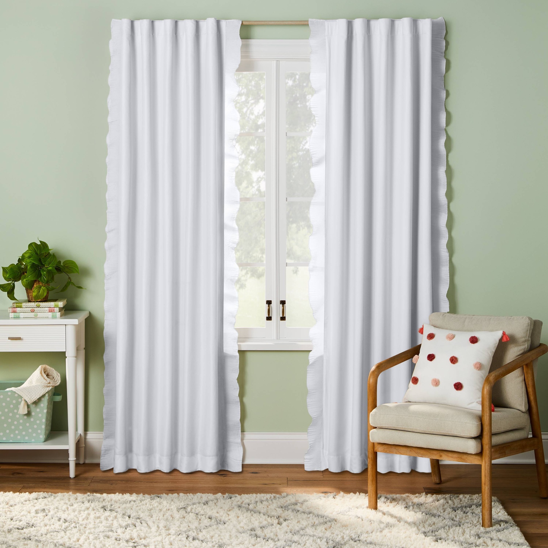 84" Blackout Pleated Side Ruffle Overlay Panel White Pillowfort 1 ct