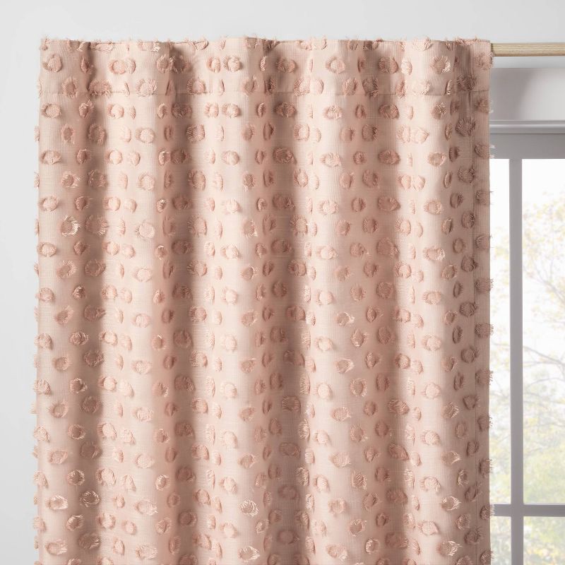 slide 2 of 5, 42"W x 84"L Clipped Dotted Kids' Blackout Window Curtain Panel Pink - Pillowfort™, 1 ct