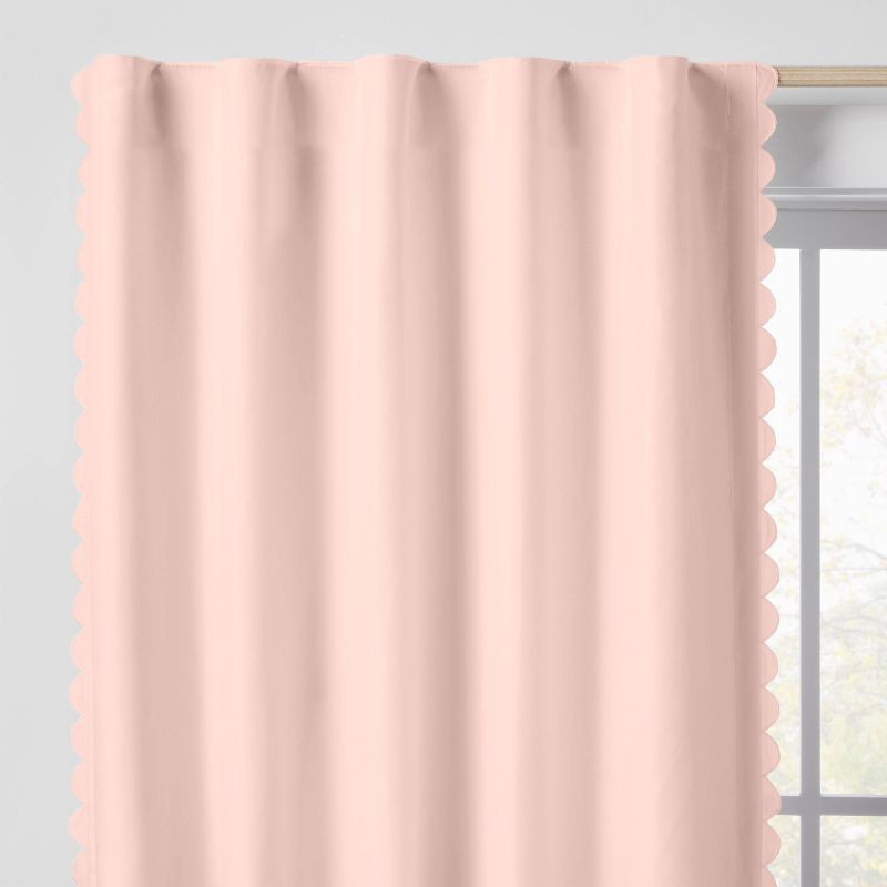 slide 2 of 5, 42"W x 84"L Scallop Kids' Blackout Window Curtain Panel Pink - Pillowfort™, 1 ct