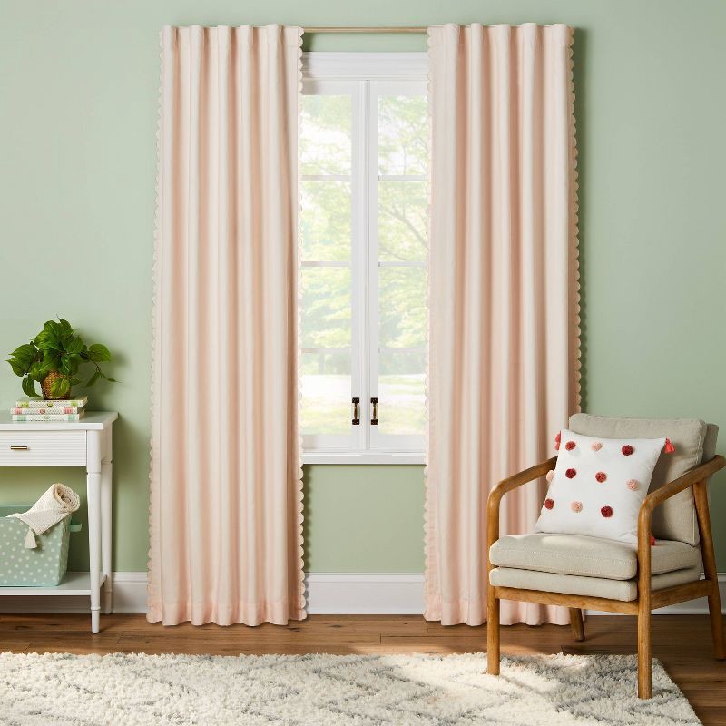 slide 1 of 5, 42"W x 84"L Scallop Kids' Blackout Window Curtain Panel Pink - Pillowfort™, 1 ct