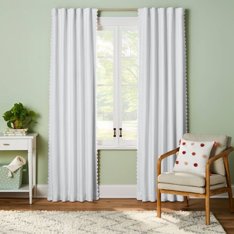 slide 1 of 5, 42"W x 84"L Scallop Kids' Blackout Window Curtain Panel Cream - Pillowfort™, 1 ct