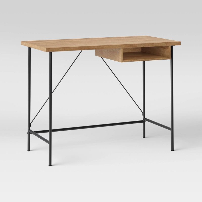 slide 1 of 4, Wood and Metal Writing Desk with Storage Natural Veneer - Room Essentials™, 1 ct
