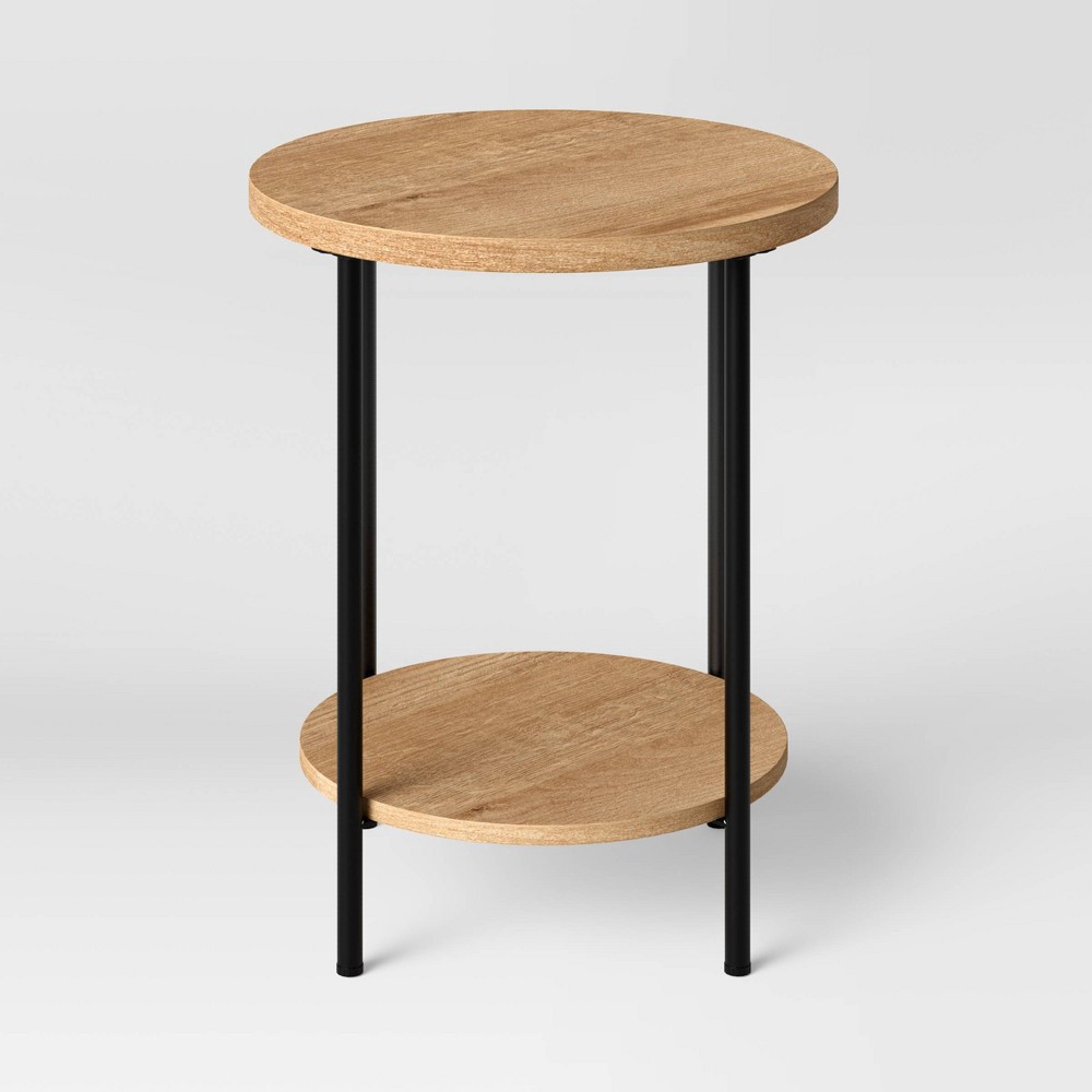 slide 3 of 4, Wood and Metal Round End Table Natural - Room Essentials, 1 ct
